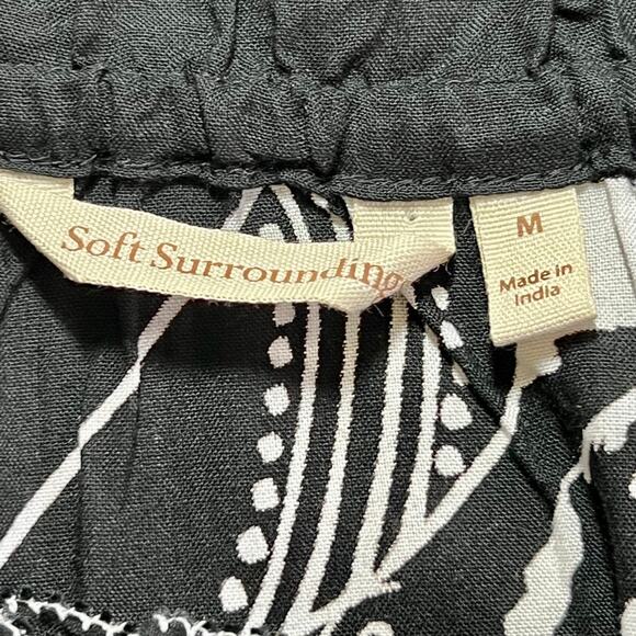 Soft Surroundings Size M Palm Leaf Blouse Ruffle Trim Black White - Picture 9 of 11